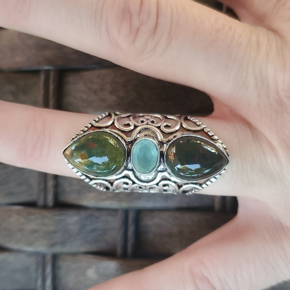 New Bloodstone & Chalcedony 925 Silver Statement Ring. - Picture 7 of 14